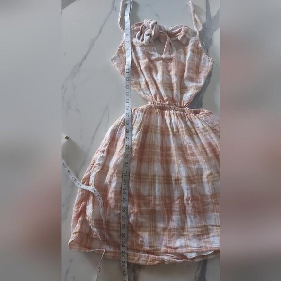 Coquette Plaid Cutout Mini Dress Backless Linen Blend Tie AE Small - Picture 6 of 7